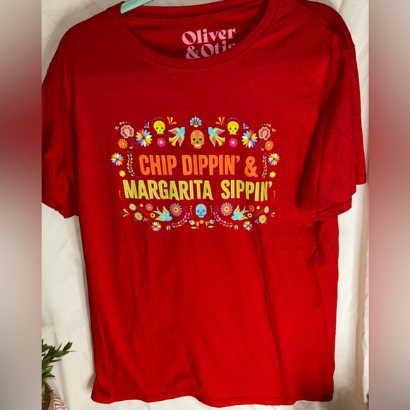 Oliver & Otis Chip Dip pin & Margarita Sip-pin Graphic Tee Red Short Sleeve - Picture 5 of 5